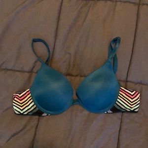 Blue and multicolored 34A PINK Victoria’s Secret push-up bra